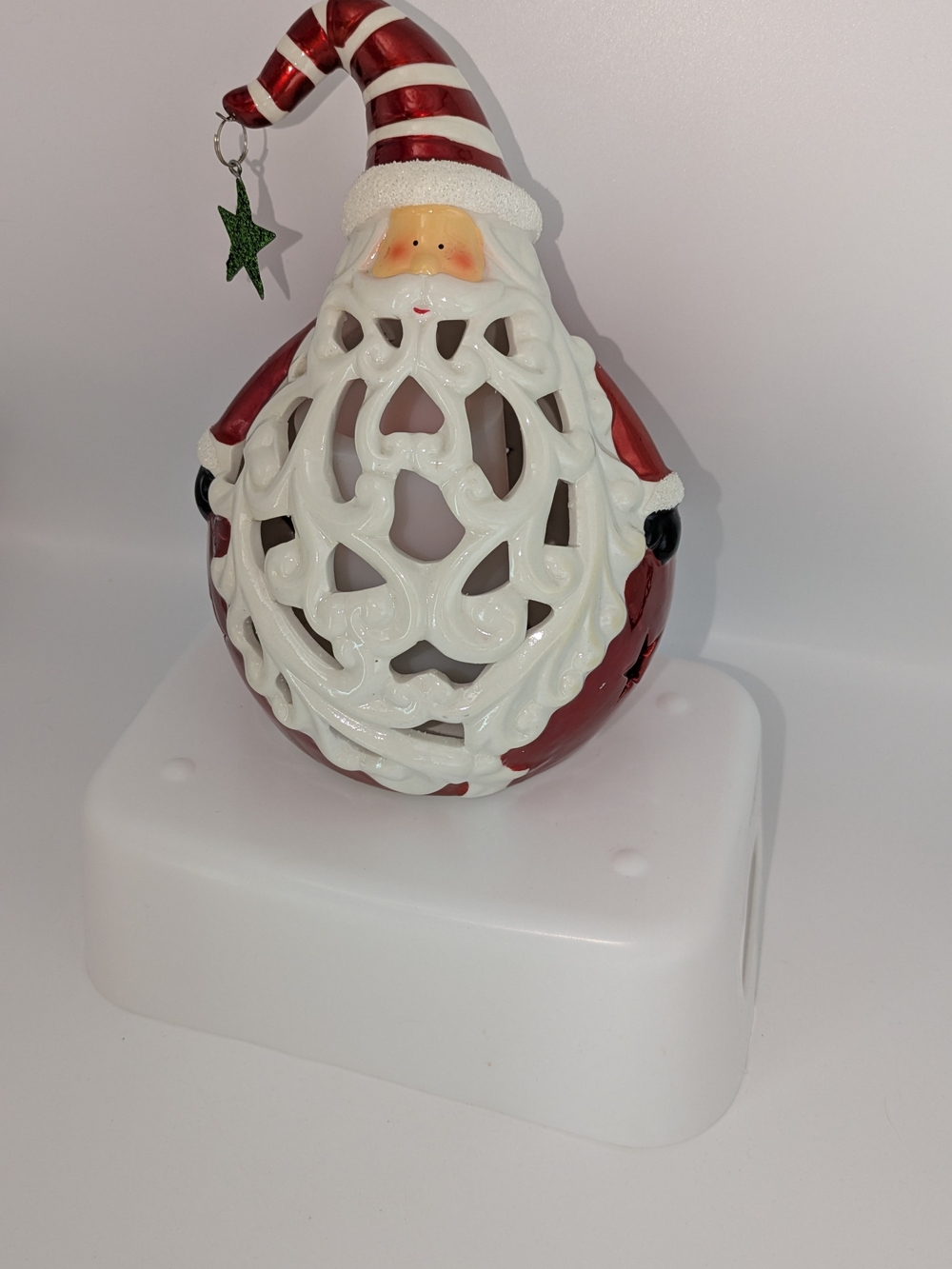 Ceramic Santa LED Lantern - Red and White Holiday Decor - Picture 2 of 5